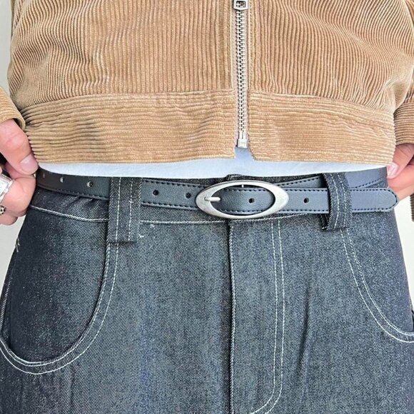 vintage black american western simple designer black oval belt - Picture 2 of 8